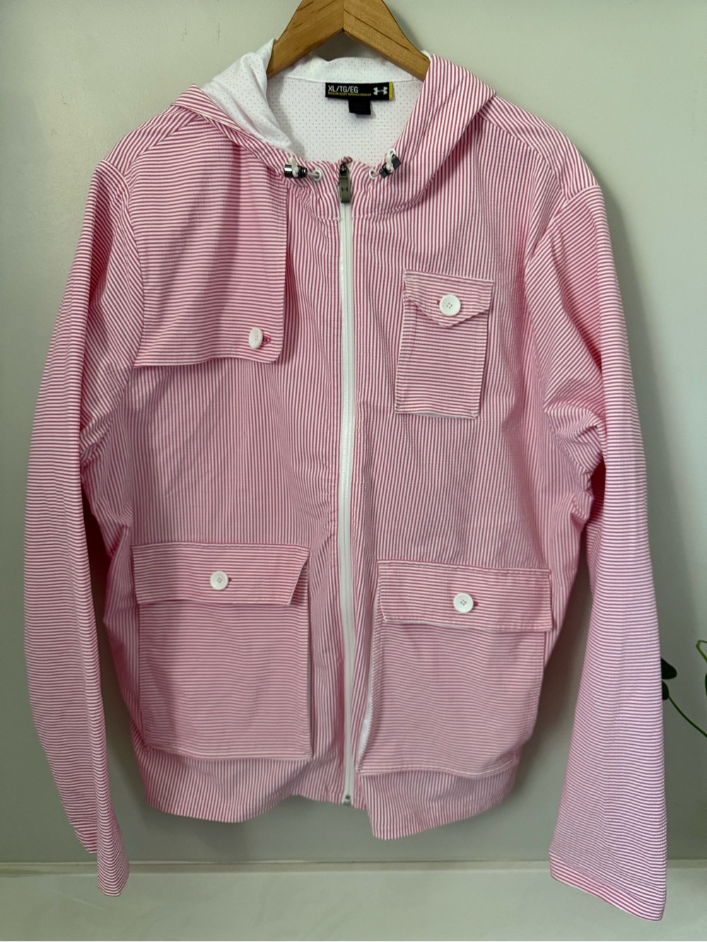 Under Armour Women's Pinkish Seersucker Nylon Hooded Rain Jacket